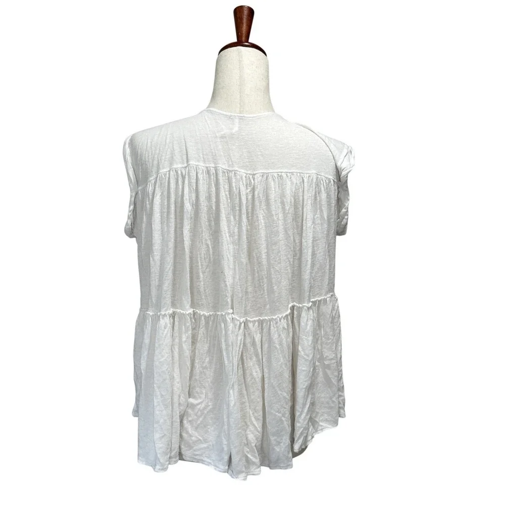 Free People Small White Top Babydoll V-Neck Festival Boho Peplum Oversized Shirt